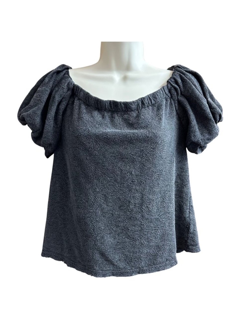 Free People Textured Puff Sleeve Top Size XS Dark Gray Whimsigoth Peasant Boho